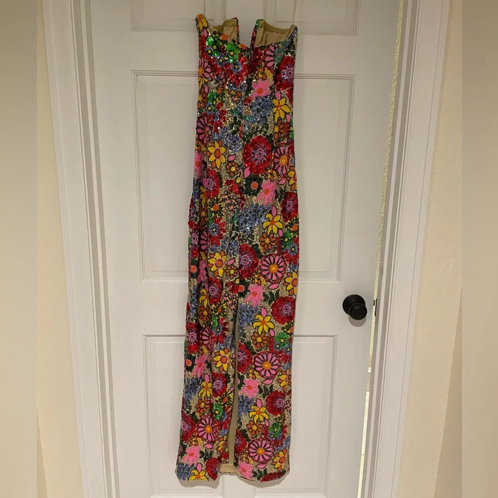 Unique Designer Floral Sequin Strapless Maxi - Picture 2 of 6